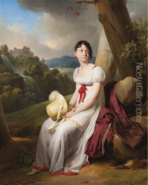 Portrait De Madame Saint-ange Chevrier Dans Un Paysage Oil Painting - Louis Leopold Boilly