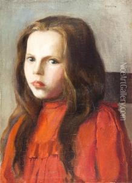 Madchen In Rotem Kleid Oil Painting - Rudolf Kremlicka