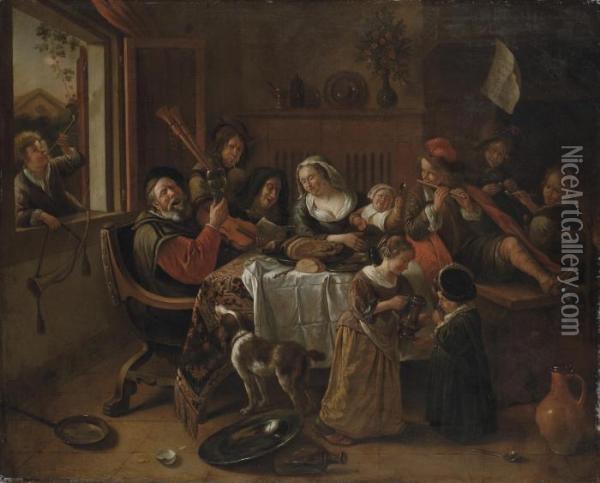 As The Old Ones Sing, So The Young Ones Pipe Oil Painting - Jan Steen