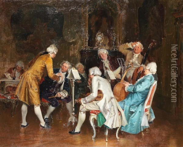 A Musical Interlude Oil Painting - Johann Hamza