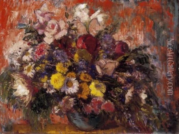 Great Still Life Of Flowers Oil Painting - Bela Ivanyi Grunwald