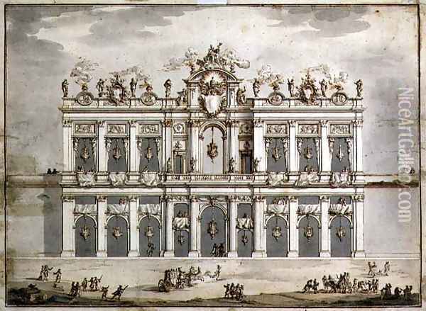 Design of a facade, probably for the Festa della Chinea of 1766 Oil Painting - Paolo Posi