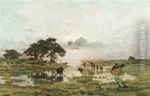The Marsh - Marais En Campine Oil Painting - Adriaan Josef Heymans