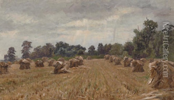 Hayfields Oil Painting - Hugh Newell