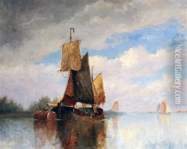 Sail Barge Off The Coast Oil Painting - Frederick James Aldridge