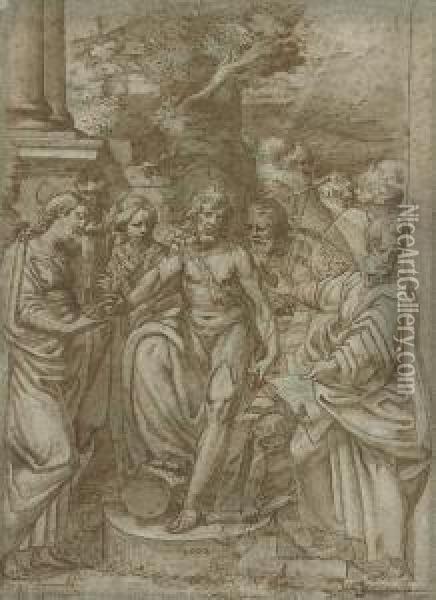Saint John The Baptist With Saint Barbara And Other Saints Oil Painting - Camillo Procaccini