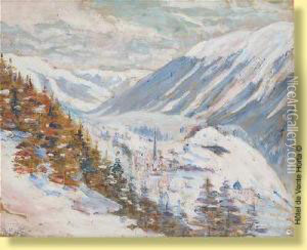 Vue De Saint Moritz Sous La Neige En 1910 Oil Painting - Georgette Agutte