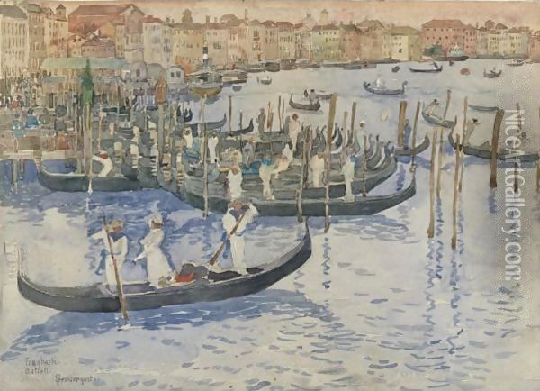 Venice Traghetti-Battelli Oil Painting - Maurice Brazil Prendergast
