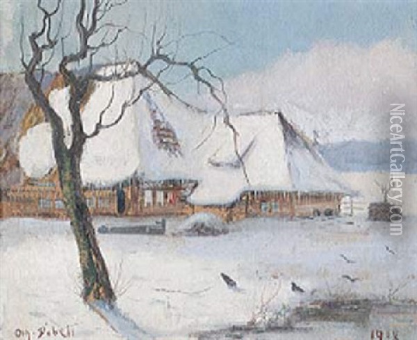 Verschneiter Bauernhof Im Licht Der Wintersonne Oil Painting - Johann Othmar Doebeli