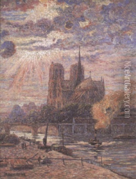 Notre Dame, Effets De Soleil Oil Painting - Henri Aurrens