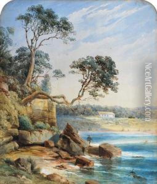 Figures By The Water(possibly Watsons Bay/rose Bay) Oil Painting - Frederick Casemero Terry