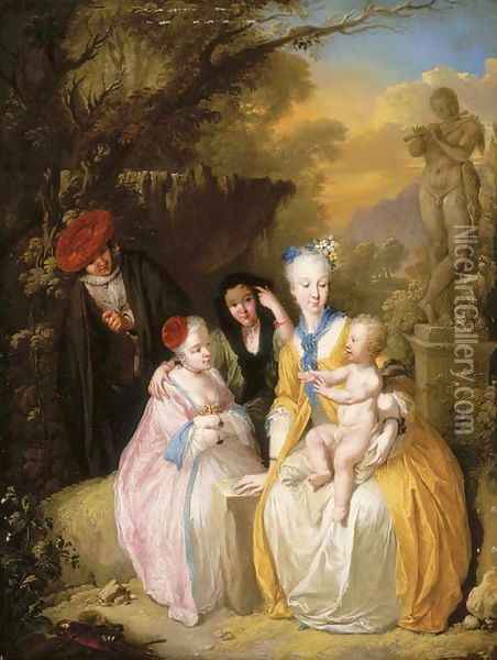 Elegant figures in a garden with Cupid Oil Painting - Christian Wilhelm Ernst Dietrich
