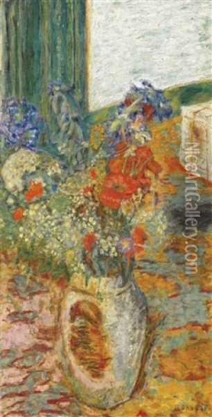 Fleurs Dans Un Pot De Gres Ouinterieur, Fleurs Des Champs Oil Painting - Pierre Bonnard