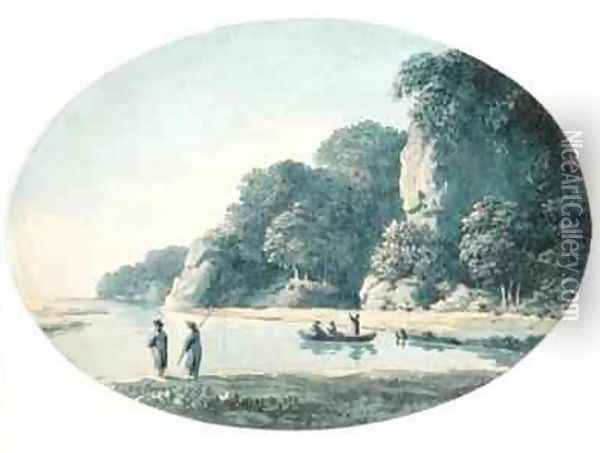 River with Fisherman Oil Painting - John Glover
