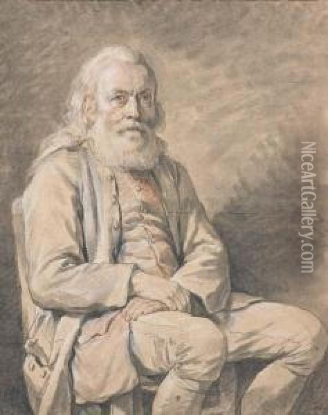 A Bearded Man, Three-quarter-length, Seated With His Hands Foldedin His Lap Oil Painting - Francois-Bernard Lepicie