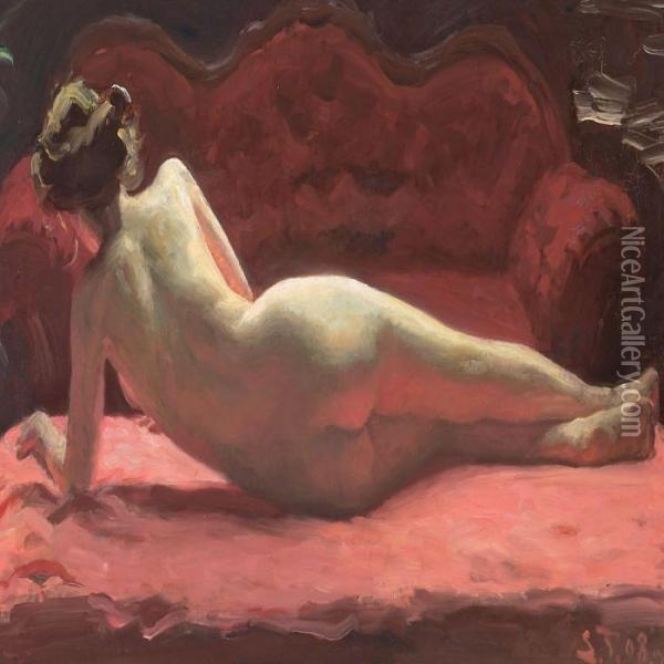 A Reclining Nude Oil Painting - Laurits Regner Tuxen