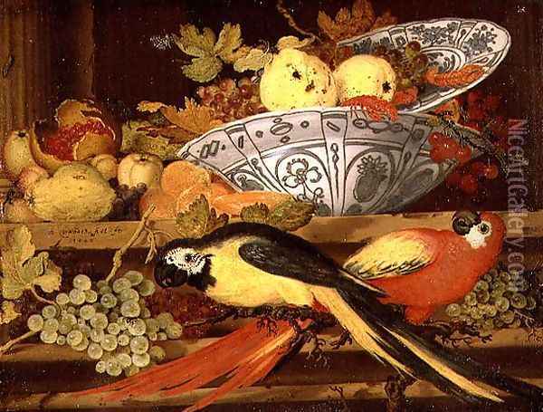 Still Life with Fruit and Macaws, 1622 Oil Painting - Balthasar Van Der Ast