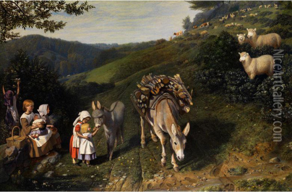 Familie In Idyllischer Landschaft Oil Painting - Friedrich Wilhelm Keyl