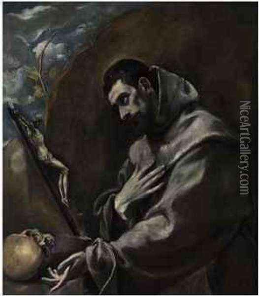 Saint Francis Of Assisi In Meditation Oil Painting - El Greco (Domenikos Theotokopoulos)