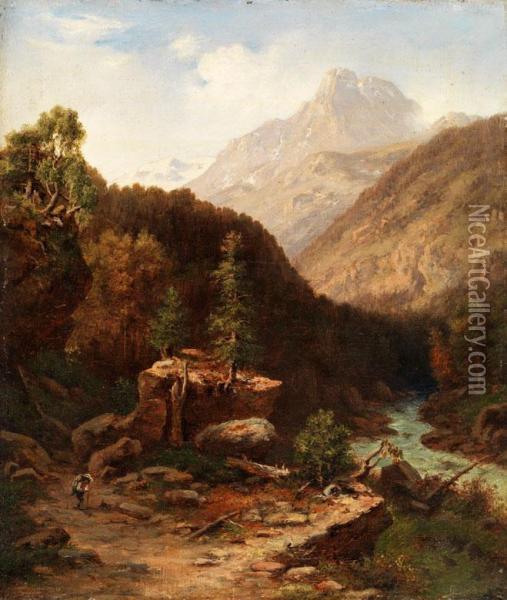 Berglandschaft Mit Bachlauf Zwischen Felsen Oil Painting - Adrian Ludwig Richter