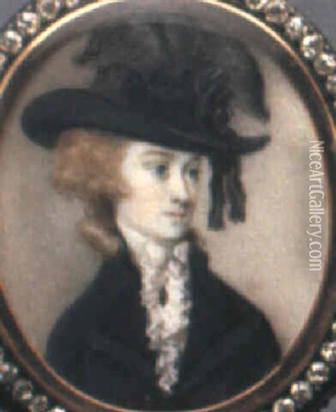 A Lady Wearing A Wide-brimmed Black Hat Trimmed With Ostrich Plumes Oil Painting - George Engleheart
