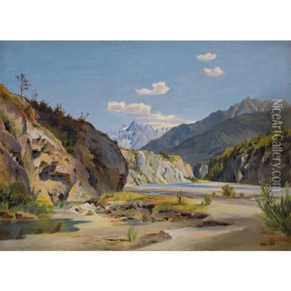 Sommerliches Flusstal Im Gebirge Oil Painting - Karl Franz Emanuel Haunold
