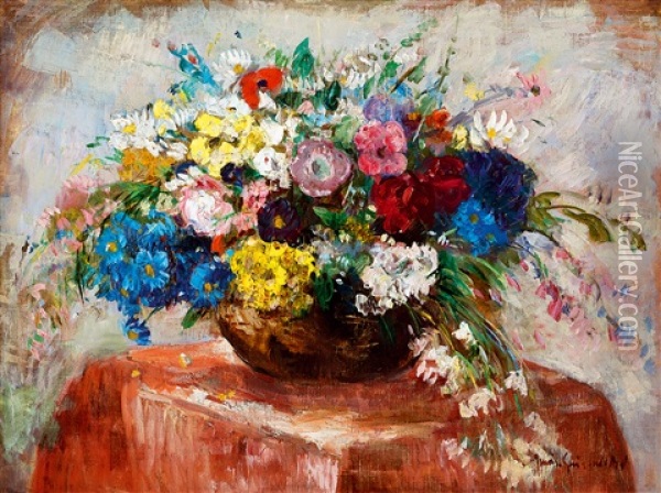 Still Life With Flower Oil Painting - Bela Ivanyi Gruenwald