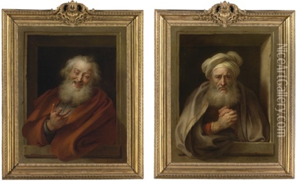 Cheerful Democritus; Sorrowful Heraclitus (pair) Oil Painting - Charles-Antoine Coypel