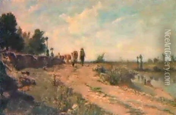 Landschaft Mit Wandernder Viehherde Oil Painting - Adolphe Appian