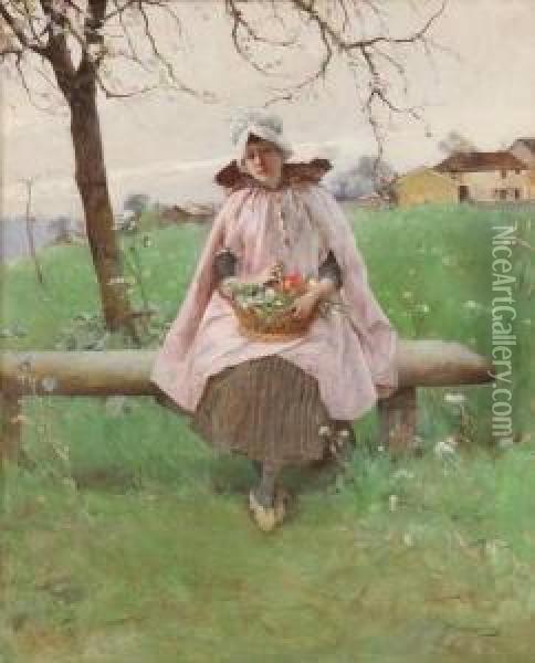 The Flower Gatherer Oil Painting - Auguste Emile Pinchart