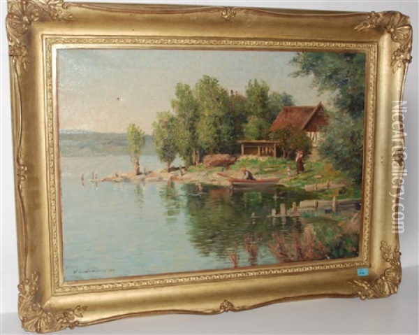 Das Gehoft Am See Oil Painting - Wilhelm Ludwig Lehmann