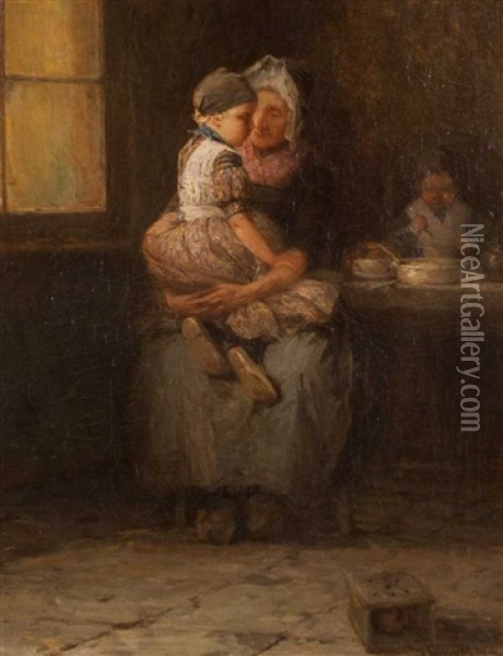 Mother And Children, An Interior Scene Oil Painting - David Birdsey Walkley