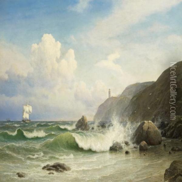 Coastal Scenery Withships And Rocks Oil Painting - Georg Emil Libert