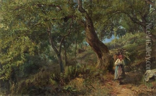 Waldlandschaft Mit Tessinerin Oil Painting - Ambrogio Preda