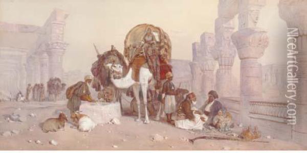 Watering The Camels Oil Painting - Joseph-Austin Benwell