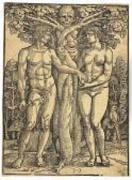 Adam And Eve Oil Painting - Hans Sebald Beham