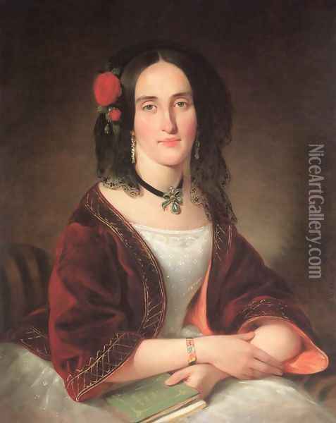 Portrait of Ms. Istvanne Giergl nee Margit Lockheimer 1843 Oil Painting - Albert Tikos