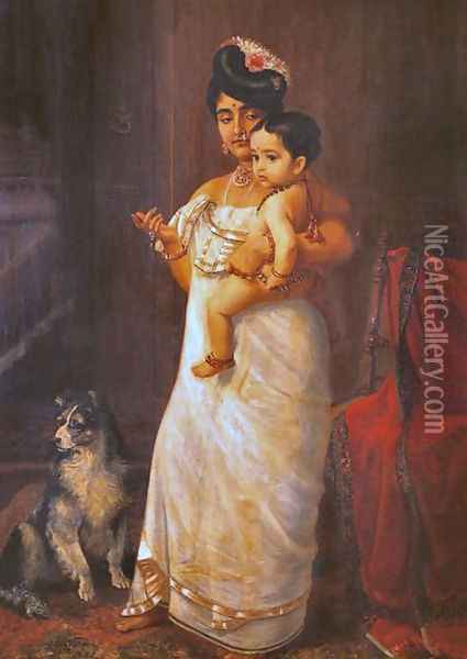 There Comes Papa Oil Painting - Raja Ravi Varma