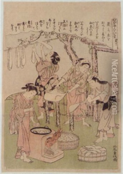 Silkworm Cultivation Oil Painting - Kitabatake Shigemasa