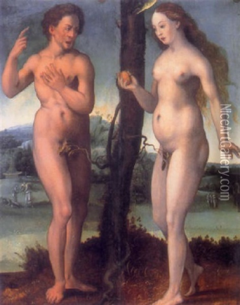 Adam And Eve In The Garden Of Eden Oil Painting - Jan Gossaert