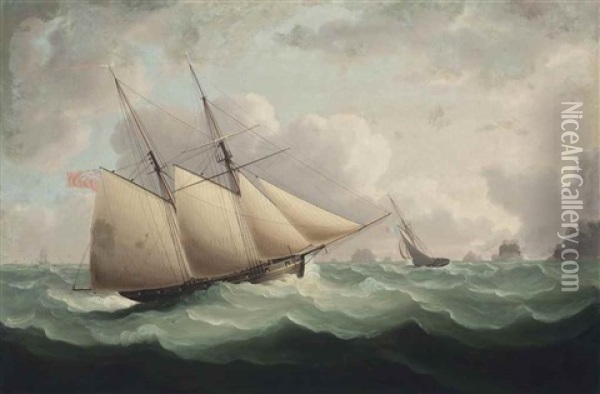 French And English Revenue Cutters In Close-quarters In The Channel Oil Painting - Thomas Buttersworth