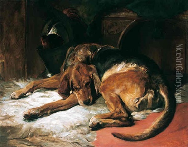 Sleeping Bloodhound Oil Painting - Sir Edwin Henry Landseer