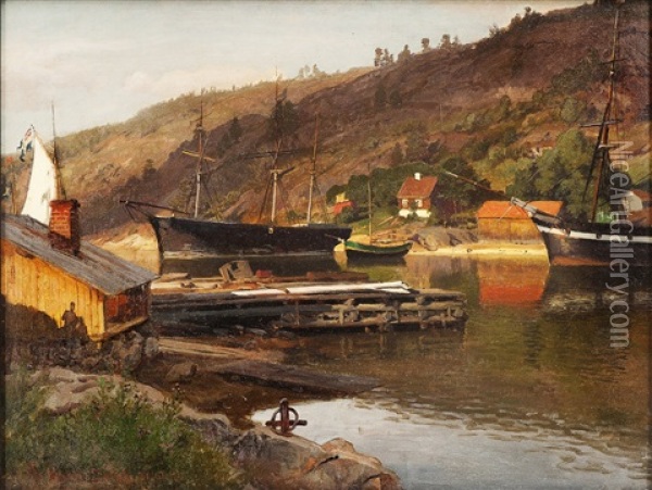 From Husvik, Drobak Oil Painting - Hans Frederick Gude