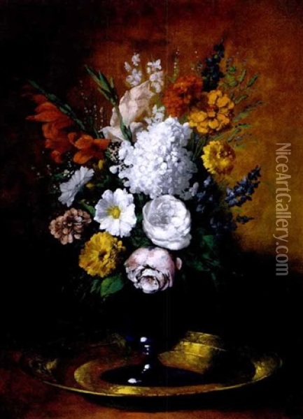 Vase De Fleurs Oil Painting - Germain Theodore Ribot