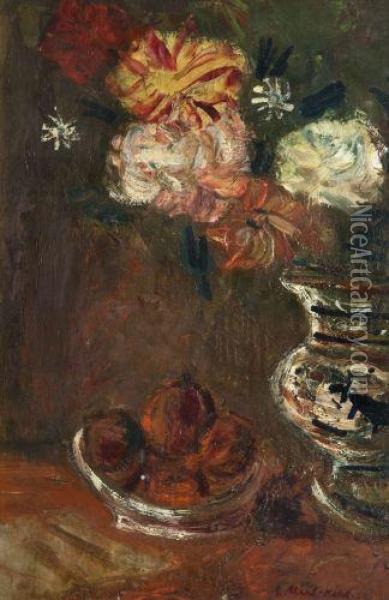 Nature Morte Aux Fruits Et Au Vase De Fleurs Oil Painting - Abraham Mintchine