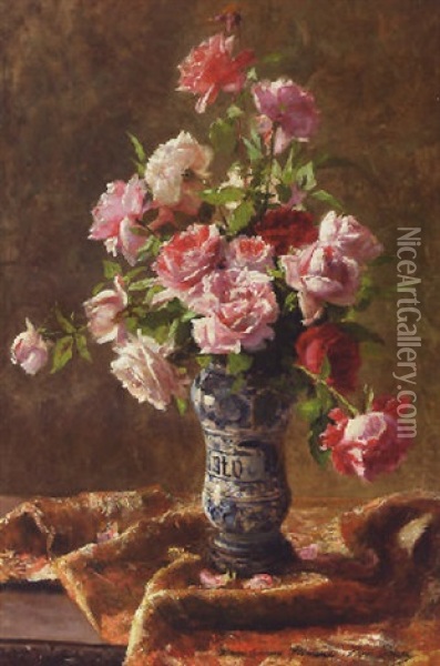 Roses In Full Bloom Oil Painting - Henri Biva