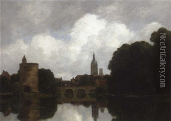 Ansicht Von Brugge Oil Painting - Gilbert Von Canal