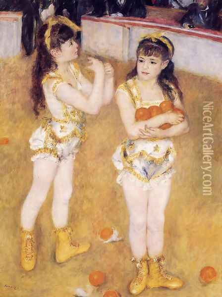 Acrobats At The Cirque Fernando Aka Francisca And Angelina Wartenberg Oil Painting - Pierre Auguste Renoir