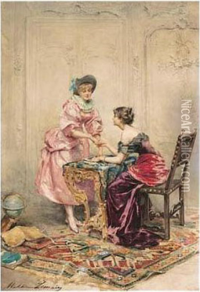 Le Jeux De Cartes Oil Painting - Madeleine Jeanne Lemaire
