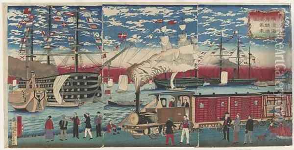 Picture of a Locomotive Along the Yokohama Waterfront Yokohama Edo period Oil Painting - Hiroshige III
